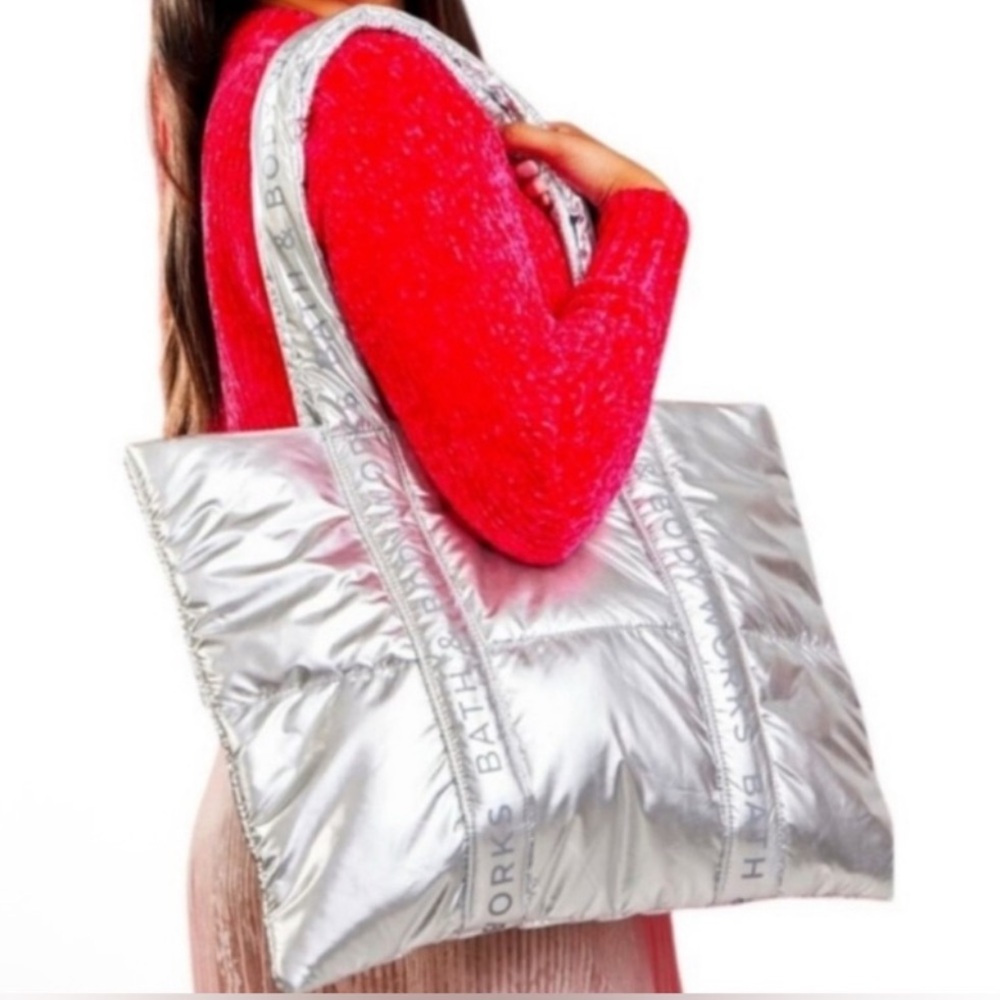 B&BW Large Shiny Silver Puffy Tote bag